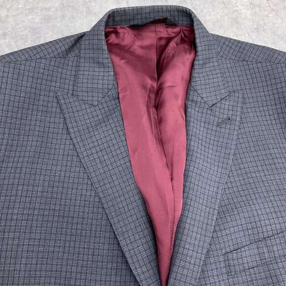 Jos A Bank Blazer Men 46L Gray Check Peak Classic Career 3 Pocket Classic Jacket - Picture 2 of 13